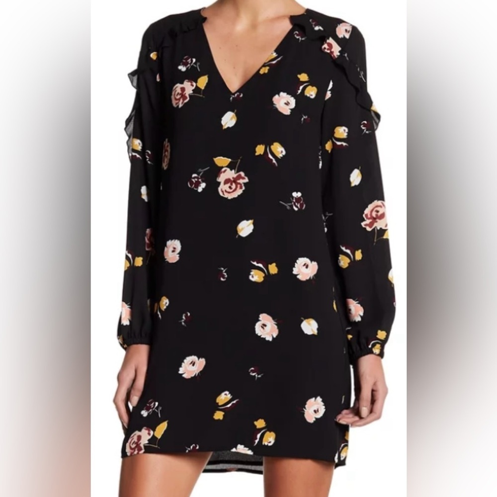1 State Long Sleeve Ruffle Floral Dress
